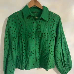 Green blouse sleeve eyelet shirt
